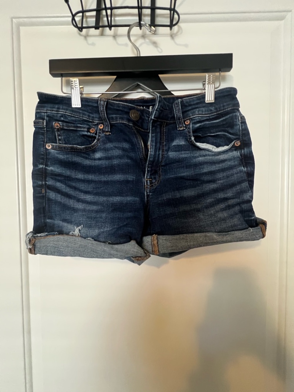 American Eagle Outfitters Dark Blue Rolled Cuff Denim Shorts